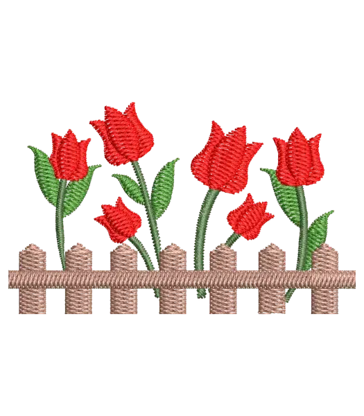 Matriz de Bordado Cerca com Tulipas